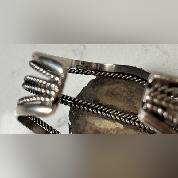 Vintage Navajo Genuine Turquoise Cuff Bracelet, Zuni Rings, & Amber Earrings - Picture 3 of 5